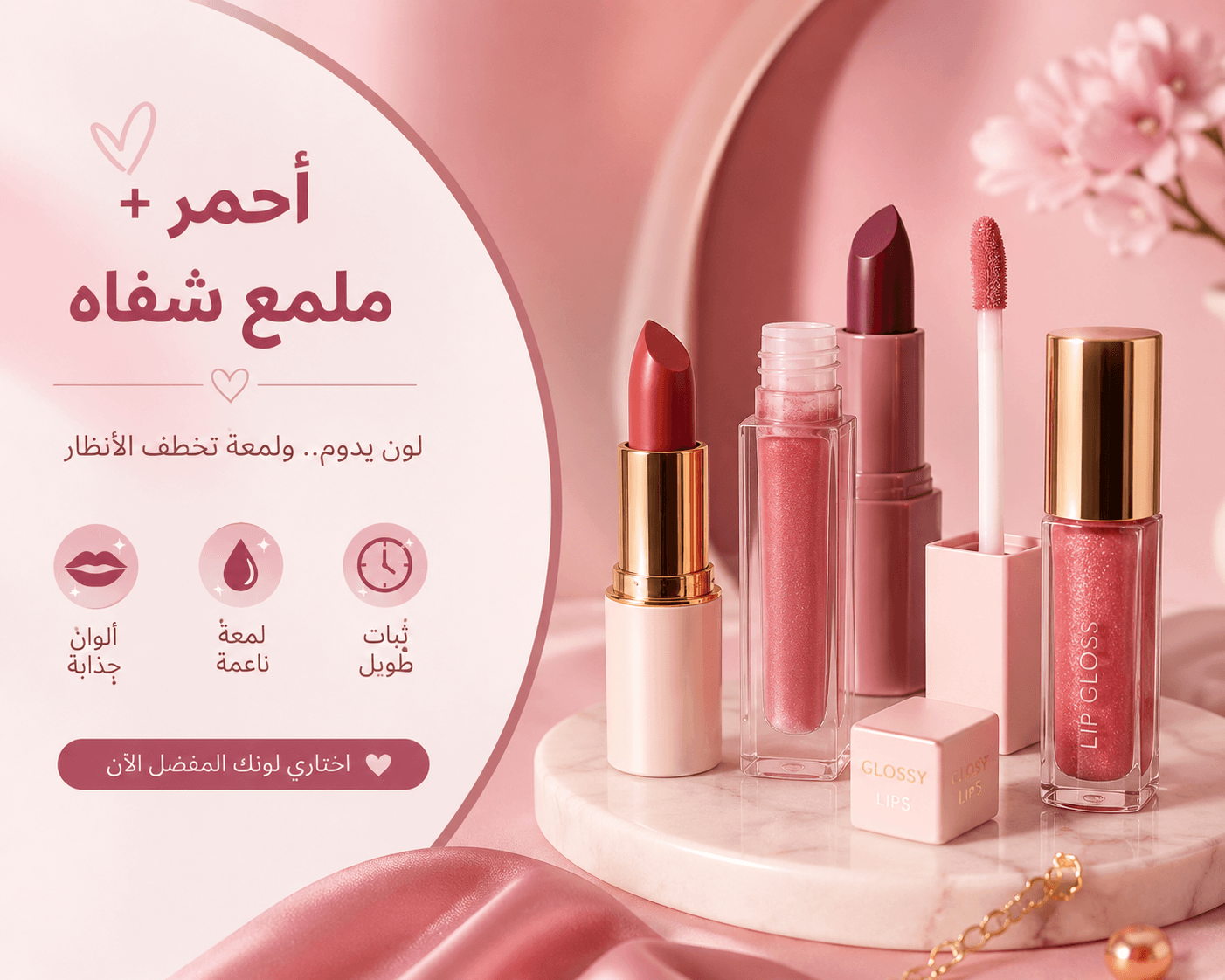 احمر +ملمع شفاه